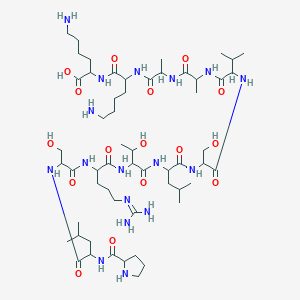 molecular formula C56H103N17O16 B023092 6-Amino-2-[[6-amino-2-[2-[2-[[2-[[2-[[2-[[2-[[5-(diaminomethylideneamino)-2-[[3-hydroxy-2-[[4-methyl-2-(pyrrolidine-2-carbonylamino)pentanoyl]amino]propanoyl]amino]pentanoyl]amino]-3-hydroxybutanoyl]amino]-4-methylpentanoyl]amino]-3-hydroxypropanoyl]amino]-3-methylbutanoyl]amino]propanoylamino]propanoylamino]hexanoyl]amino]hexanoic acid CAS No. 105802-84-4