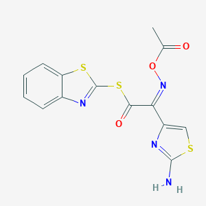 molecular formula C14H10N4O3S3 B023097 S-2-Benzothiazolyl (Z)-2-(2-aminothiazol-4-yl)-2-acetyloxyiminothioacetate CAS No. 104797-47-9