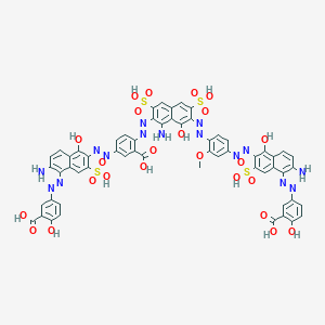 molecular formula C58H41N15O24S4 B231004 Benzoic acid, 2-((1-amino-7-((4-((6-amino-5-((3-carboxy-4-hydroxyphenyl)azo)-1-hydroxy-3-sulfo-2-naphthalenyl)azo)-2-methoxyphenyl)azo)-8-hydroxy-3,6-disulfo-2-naphthalenyl)azo)-5-((6-amino-5-((3-carboxy-4-hydroxyphenyl)azo)-1-hydroxy-3-sulfo-2-naphthalenyl)azo)- CAS No. 16894-32-9