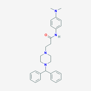 molecular formula C28H34N4O B023110 1-Piperazinepropanamide, N-(4-(dimethylamino)phenyl)-4-(diphenylmethyl)- CAS No. 107314-37-4