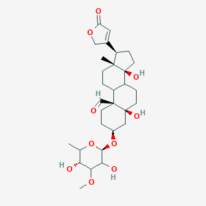 molecular formula C11H9NO2S B231462 (3S,5S,10S,13R,14S,17R)-3-[(2R,5R)-3,5-dihydroxy-4-methoxy-6-methyloxan-2-yl]oxy-5,14-dihydroxy-13-methyl-17-(5-oxo-2H-furan-3-yl)-2,3,4,6,7,8,9,11,12,15,16,17-dodecahydro-1H-cyclopenta[a]phenanthrene-10-carbaldehyde CAS No. 15487-11-3
