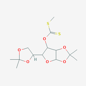 molecular formula C₁₄H₂₂O₆S₂ B023328 O-[5-(2,2-dimethyl-1,3-dioxolan-4-yl)-2,2-dimethyl-3a,5,6,6a-tetrahydrofuro[2,3-d][1,3]dioxol-6-yl] methylsulfanylmethanethioate CAS No. 16667-96-2
