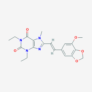 molecular formula C20H22N4O5 B233414 (E)-1,3-Diethyl-8-(3-methoxy-4,5-methylenedioxystyryl)-7-methylxanthine CAS No. 155272-00-7
