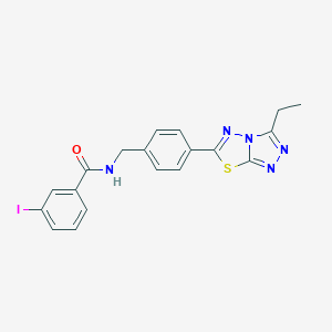 molecular formula C19H16IN5OS B234002 N-[4-(3-ethyl[1,2,4]triazolo[3,4-b][1,3,4]thiadiazol-6-yl)benzyl]-3-iodobenzamide 