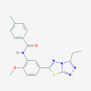 molecular formula C20H19N5O2S B234186 N-[5-(3-ethyl[1,2,4]triazolo[3,4-b][1,3,4]thiadiazol-6-yl)-2-methoxyphenyl]-4-methylbenzamide 
