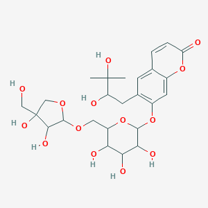molecular formula C11H14N2O B234458 7-[6-[[3,4-Dihydroxy-4-(hydroxymethyl)oxolan-2-yl]oxymethyl]-3,4,5-trihydroxyoxan-2-yl]oxy-6-(2,3-dihydroxy-3-methylbutyl)chromen-2-one CAS No. 155740-16-2
