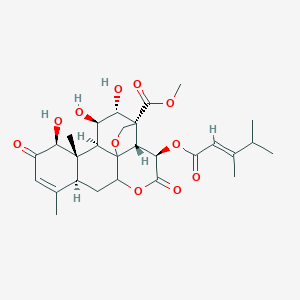 molecular formula C28H36O11 B235033 Picras-3-en-21-oic acid, 15-((3,4-dimethyl-1-oxo-2-pentenyl)oxy)-13,20-epoxy-1,11,12-trihydroxy-2,16-dioxo-, methyl ester, (1beta,11beta,12alpha,15beta(E))- CAS No. 152645-84-6