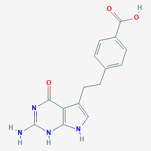 molecular formula C15H14N4O3 B023524 4-[2-(2-Amino-4,7-dihydro-4-oxo-3H-pyrrolo[2,3-d]pyrimidin-5-yl)ethyl]benzoic Acid CAS No. 137281-39-1