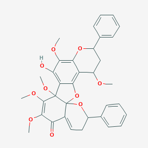 molecular formula C35H34O10 B235277 11-羟基-5,10,13,14,15-五甲氧基-7,20-二苯基-2,8,21-三氧杂五环[11.8.0.01,17.03,12.04,9]二十一环-3,9,11,14,17-戊烯-16-酮 CAS No. 156368-82-0