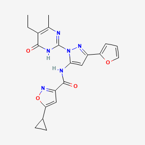 5-cyclopropyl-N-(1-(5-ethyl-4-methyl-6-oxo-1,6-dihydropyrimidin-2-yl)-3-(furan-2-yl)-1H-pyrazol-5-yl)isoxazole-3-carboxamide