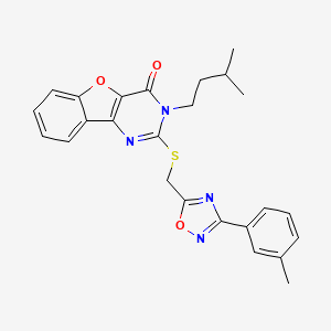 B2353823 3-isopentyl-2-(((3-(m-tolyl)-1,2,4-oxadiazol-5-yl)methyl)thio)benzofuro[3,2-d]pyrimidin-4(3H)-one CAS No. 1030122-04-3