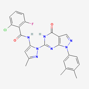 molecular formula C24H19ClFN7O2 B2353917 2-chloro-N-(1-(1-(3,4-dimethylphenyl)-4-oxo-4,5-dihydro-1H-pyrazolo[3,4-d]pyrimidin-6-yl)-3-methyl-1H-pyrazol-5-yl)-6-fluorobenzamide CAS No. 1171703-59-5
