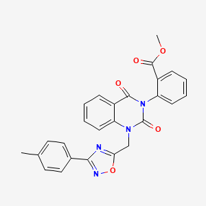 molecular formula C26H20N4O5 B2353926 methyl 2-(1-{[3-(4-methylphenyl)-1,2,4-oxadiazol-5-yl]methyl}-2,4-dioxo-1,2,3,4-tetrahydroquinazolin-3-yl)benzoate CAS No. 1207002-78-5