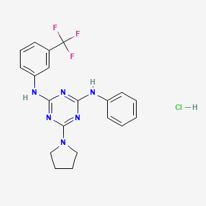 molecular formula C20H20ClF3N6 B2353958 N2-phenyl-6-(pyrrolidin-1-yl)-N4-(3-(trifluoromethyl)phenyl)-1,3,5-triazine-2,4-diamine hydrochloride CAS No. 1179426-48-2