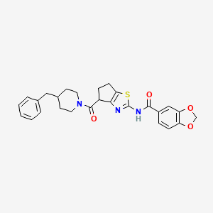 molecular formula C27H27N3O4S B2353968 N-(4-(4-benzylpiperidine-1-carbonyl)-5,6-dihydro-4H-cyclopenta[d]thiazol-2-yl)benzo[d][1,3]dioxole-5-carboxamide CAS No. 955628-69-0