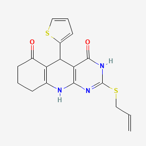 2-(allylthio)-5-(thiophen-2-yl)-7,8,9,10-tetrahydropyrimido[4,5-b]quinoline-4,6(3H,5H)-dione