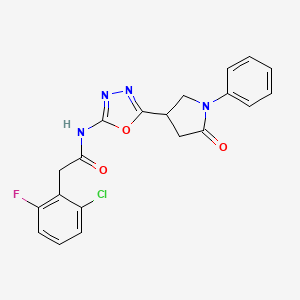 molecular formula C20H16ClFN4O3 B2354100 2-(2-chloro-6-fluorophenyl)-N-[5-(5-oxo-1-phenylpyrrolidin-3-yl)-1,3,4-oxadiazol-2-yl]acetamide CAS No. 1334371-38-8