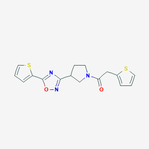 molecular formula C16H15N3O2S2 B2354106 2-(Thiophen-2-yl)-1-(3-(5-(thiophen-2-yl)-1,2,4-oxadiazol-3-yl)pyrrolidin-1-yl)ethanone CAS No. 2034554-02-2