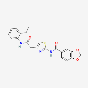 molecular formula C21H19N3O4S B2354116 N-(4-(2-((2-ethylphenyl)amino)-2-oxoethyl)thiazol-2-yl)benzo[d][1,3]dioxole-5-carboxamide CAS No. 1005308-51-9