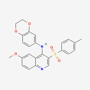 molecular formula C25H22N2O5S B2354118 N-(2,3-dihydrobenzo[b][1,4]dioxin-6-yl)-6-methoxy-3-tosylquinolin-4-amine CAS No. 895648-45-0