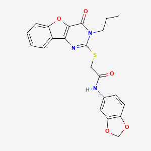 molecular formula C22H19N3O5S B2354120 N-(1,3-benzodioxol-5-yl)-2-[(4-oxo-3-propyl-3,4-dihydro[1]benzofuro[3,2-d]pyrimidin-2-yl)sulfanyl]acetamide CAS No. 899961-63-8
