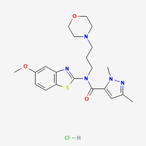 molecular formula C21H28ClN5O3S B2354123 N-(5-methoxybenzo[d]thiazol-2-yl)-1,3-dimethyl-N-(3-morpholinopropyl)-1H-pyrazole-5-carboxamide hydrochloride CAS No. 1216782-90-9