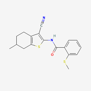 molecular formula C18H18N2OS2 B2354131 N-(3-cyano-6-methyl-4,5,6,7-tetrahydrobenzo[b]thiophen-2-yl)-2-(methylthio)benzamide CAS No. 896346-95-5