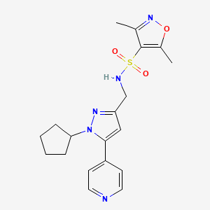 molecular formula C19H23N5O3S B2354149 N-((1-cyclopentyl-5-(pyridin-4-yl)-1H-pyrazol-3-yl)methyl)-3,5-dimethylisoxazole-4-sulfonamide CAS No. 1421472-09-4