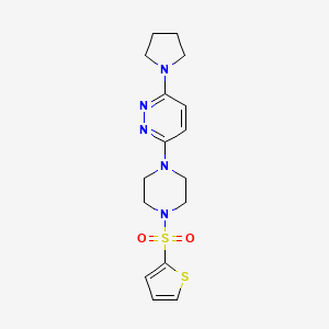 molecular formula C16H21N5O2S2 B2354152 3-(Pyrrolidin-1-yl)-6-(4-(thiophen-2-ylsulfonyl)piperazin-1-yl)pyridazine CAS No. 1219901-65-1