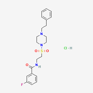 molecular formula C21H27ClFN3O3S B2354154 3-fluoro-N-(2-((4-phenethylpiperazin-1-yl)sulfonyl)ethyl)benzamide hydrochloride CAS No. 1329873-00-8