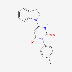 molecular formula C19H17N3O2 B2354163 6-(indolin-1-yl)-3-(p-tolyl)pyrimidine-2,4(1H,3H)-dione CAS No. 847399-57-9