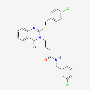 molecular formula C26H23Cl2N3O2S B2354174 N-[(3-chlorophenyl)methyl]-4-(2-{[(4-chlorophenyl)methyl]sulfanyl}-4-oxo-3,4-dihydroquinazolin-3-yl)butanamide CAS No. 422282-28-8