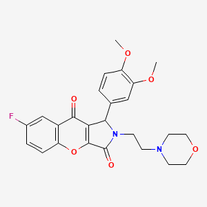 molecular formula C25H25FN2O6 B2354181 1-(3,4-Dimethoxyphenyl)-7-fluoro-2-(2-morpholinoethyl)-1,2-dihydrochromeno[2,3-c]pyrrole-3,9-dione CAS No. 634577-11-0