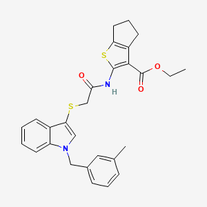 molecular formula C28H28N2O3S2 B2354182 ethyl 2-(2-((1-(3-methylbenzyl)-1H-indol-3-yl)thio)acetamido)-5,6-dihydro-4H-cyclopenta[b]thiophene-3-carboxylate CAS No. 681276-19-7