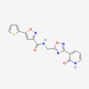 molecular formula C16H11N5O4S B2354186 N-((3-(2-oxo-1,2-dihydropyridin-3-yl)-1,2,4-oxadiazol-5-yl)methyl)-5-(thiophen-2-yl)isoxazole-3-carboxamide CAS No. 2034319-47-4