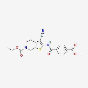 molecular formula C20H19N3O5S B2354195 ethyl 3-cyano-2-(4-(methoxycarbonyl)benzamido)-4,5-dihydrothieno[2,3-c]pyridine-6(7H)-carboxylate CAS No. 921166-69-0