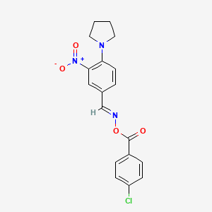 molecular formula C18H16ClN3O4 B2354198 (E)-{[3-nitro-4-(pyrrolidin-1-yl)phenyl]methylidene}amino 4-chlorobenzoate CAS No. 329929-02-4