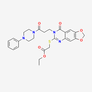 molecular formula C26H28N4O6S B2354205 ethyl 2-({8-oxo-7-[3-oxo-3-(4-phenylpiperazin-1-yl)propyl]-2H,7H,8H-[1,3]dioxolo[4,5-g]quinazolin-6-yl}sulfanyl)acetate CAS No. 896706-07-3