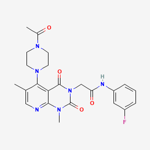 molecular formula C23H25FN6O4 B2354223 2-(5-(4-acetylpiperazin-1-yl)-1,6-dimethyl-2,4-dioxo-1,2-dihydropyrido[2,3-d]pyrimidin-3(4H)-yl)-N-(3-fluorophenyl)acetamide CAS No. 1021094-93-8