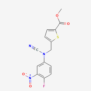 molecular formula C14H10FN3O4S B2354279 Methyl 5-{[cyano(4-fluoro-3-nitrophenyl)amino]methyl}thiophene-2-carboxylate CAS No. 1445168-35-3