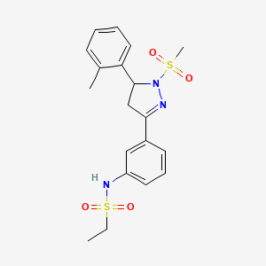 molecular formula C19H23N3O4S2 B2354280 N-(3-(1-(methylsulfonyl)-5-(o-tolyl)-4,5-dihydro-1H-pyrazol-3-yl)phenyl)ethanesulfonamide CAS No. 714263-24-8