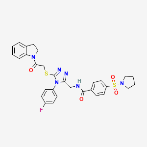 N-((4-(4-fluorophenyl)-5-((2-(indolin-1-yl)-2-oxoethyl)thio)-4H-1,2,4-triazol-3-yl)methyl)-4-(pyrrolidin-1-ylsulfonyl)benzamide