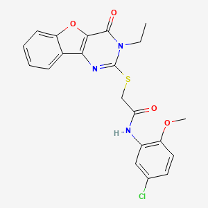 molecular formula C21H18ClN3O4S B2354460 N-(5-chloro-2-methoxyphenyl)-2-[(3-ethyl-4-oxo-3,4-dihydro[1]benzofuro[3,2-d]pyrimidin-2-yl)sulfanyl]acetamide CAS No. 899742-25-7