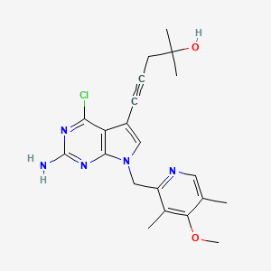 molecular formula C21H24ClN5O2 B2354491 5-(2-amino-4-chloro-7-((4-methoxy-3,5-dimethylpyridin-2-yl)methyl)-7H-pyrrolo[2,3-d]pyrimidin-5-yl)-2-methylpent-4-yn-2-ol CAS No. 911397-80-3; 91702-61-3