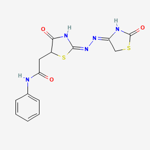 2-((E)-4-oxo-2-((E)-(2-oxothiazolidin-4-ylidene)hydrazono)thiazolidin-5-yl)-N-phenylacetamide