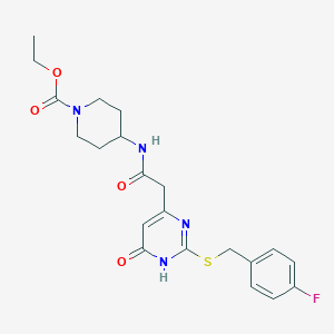 molecular formula C21H25FN4O4S B2354521 Ethyl 4-(2-(2-((4-fluorobenzyl)thio)-6-oxo-1,6-dihydropyrimidin-4-yl)acetamido)piperidine-1-carboxylate CAS No. 1105210-22-7
