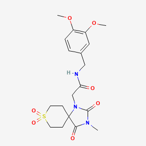 molecular formula C19H25N3O7S B2354524 N-[(3,4-Dimethoxyphenyl)methyl]-2-(3-methyl-2,4,8,8-tetraoxo-8lambda6-thia-1,3-diazaspiro[4.5]decan-1-yl)acetamide CAS No. 2380179-59-7