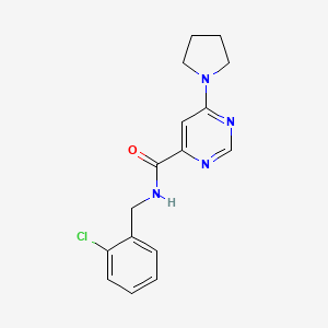 molecular formula C16H17ClN4O B2354571 N-(2-chlorobenzyl)-6-(pyrrolidin-1-yl)pyrimidine-4-carboxamide CAS No. 1909461-65-9
