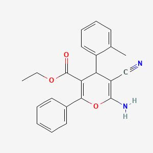 molecular formula C22H20N2O3 B2354602 ethyl 6-amino-5-cyano-4-(2-methylphenyl)-2-phenyl-4H-pyran-3-carboxylate CAS No. 865612-52-8