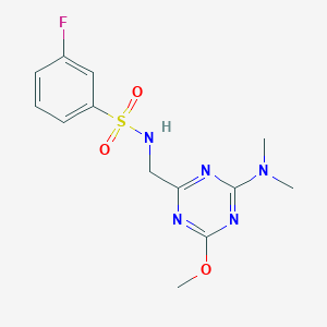 molecular formula C13H16FN5O3S B2354685 N-((4-(dimethylamino)-6-methoxy-1,3,5-triazin-2-yl)methyl)-3-fluorobenzenesulfonamide CAS No. 2034515-20-1